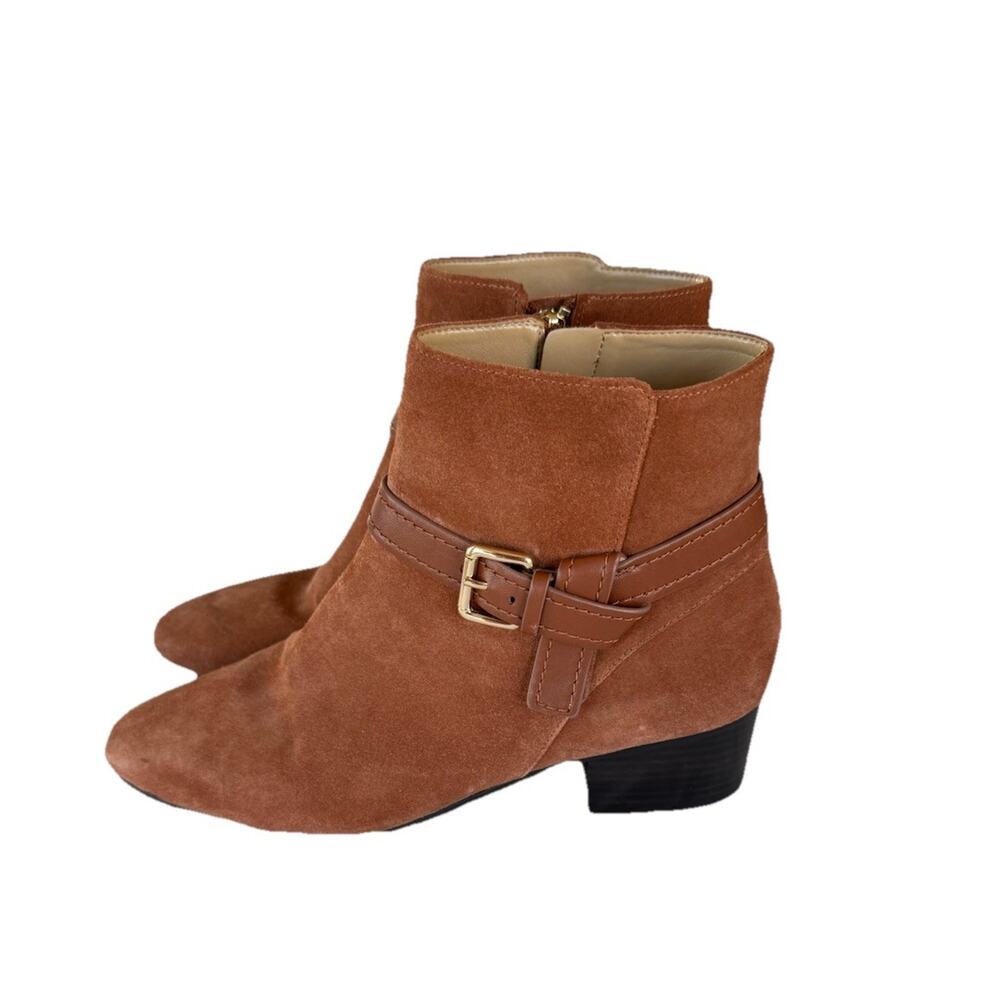 Talbots‎ Dakota Brown Suede Ankle Boots 9M Faux Wrap Tie Suede Side Zipper EUC